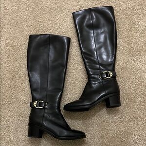 Black Leather Knee-High Boots, Tory Burch LIKE NEW!